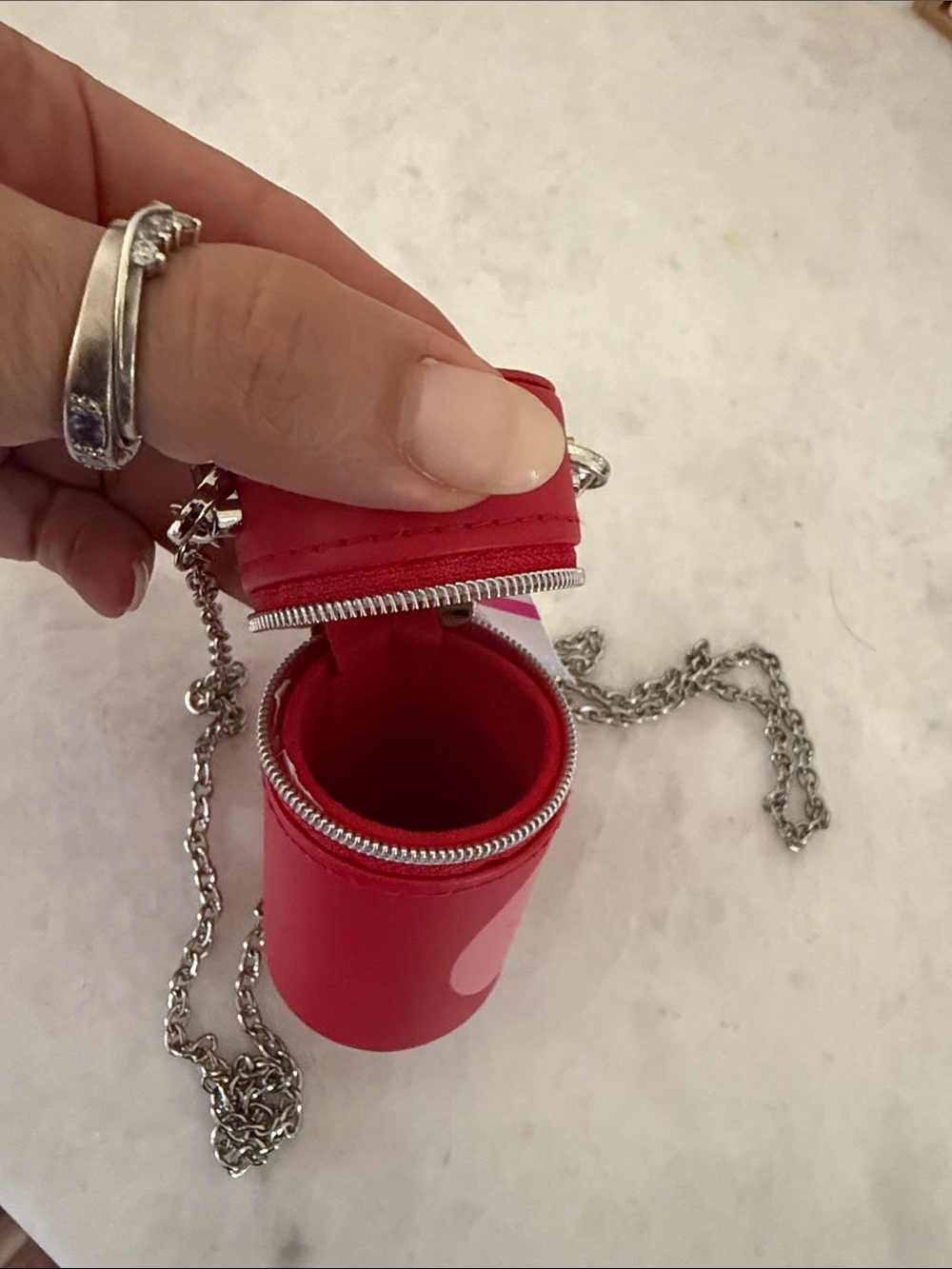 Benefit Pink Cylindrical Crossbody Bag with Silver Chain bag charm - Picture 3 of 6